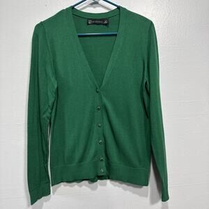 New York & Company Jewel Buttons Cardigan Sweater Green Womens L Petite